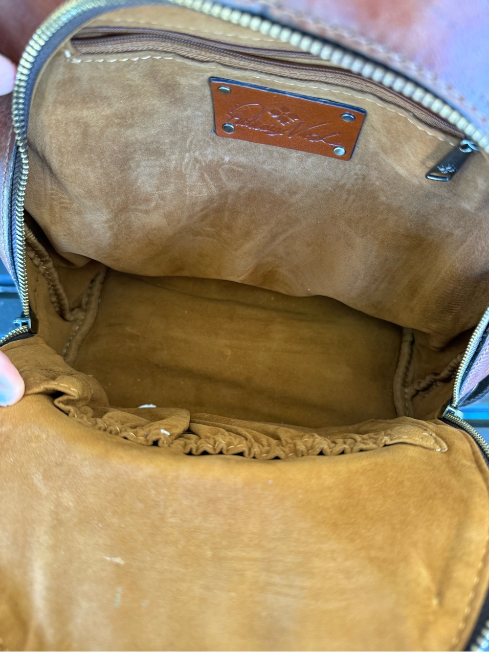 Patricia Nash Brown Leather Mini Backpack Floral Embroidered Boho Vintage Style - Picture 4 of 6